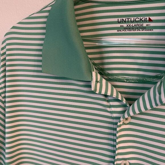 UNTUCKit Polo Shirt Green White Stripe Short Sleeve Stretch Fabric Size XXL - Picture 4 of 9